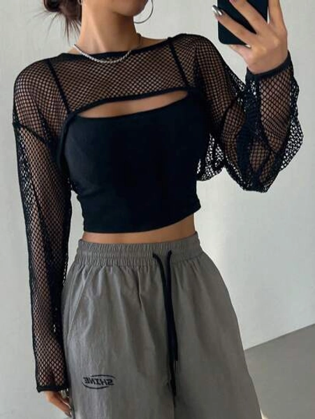 DAZY Mesh Sweater Women's Top Going Out Tops Sheer