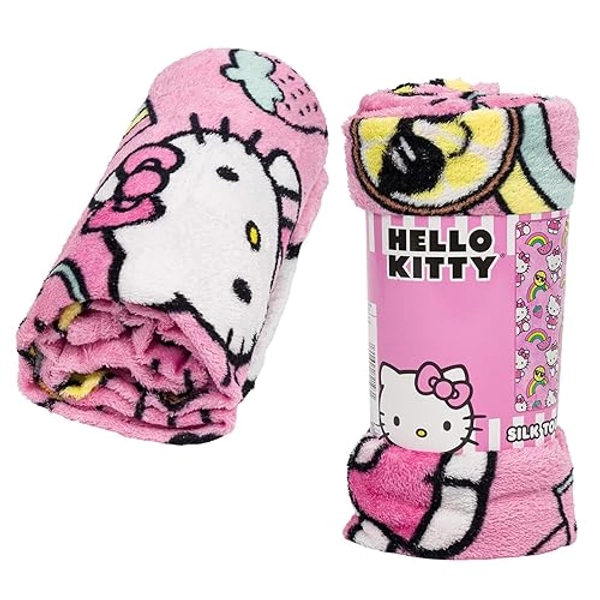 Northwest Hello Kitty Silk Throw Blanket 40"" x 50""- Rainbow, Single, Pink, 91907