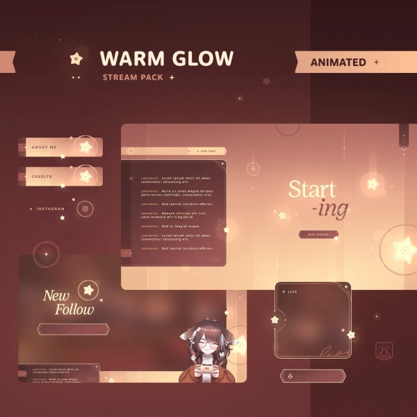 Warm Glow: Animated Stream Pack by Melonturtle 🐢 (@Melonturtle)