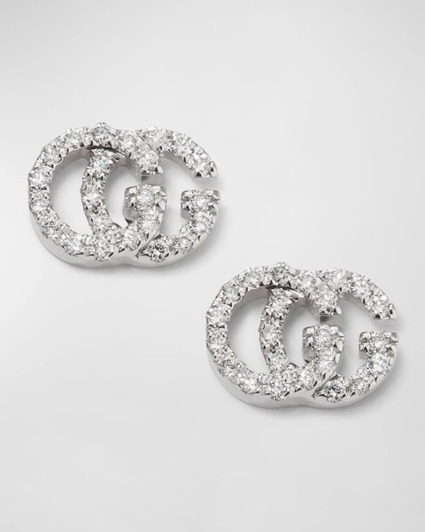 Running G Pave Diamond Stud Earrings in 18K White Gold