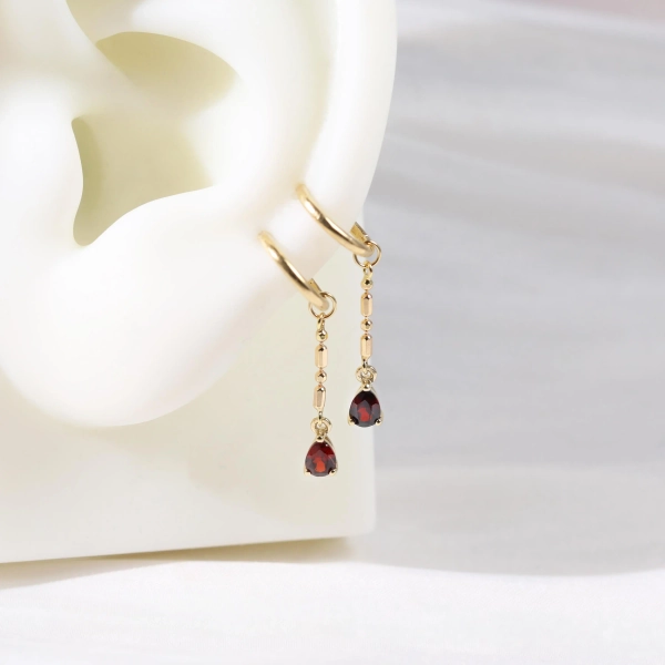 14K Solid Gold Pear Cut Red Garnet Dangle Charm, Teardrop Helix Belly Ring Charm Attachment, Hanging Cartilage Lobe Clicker Bead&Bar Chain