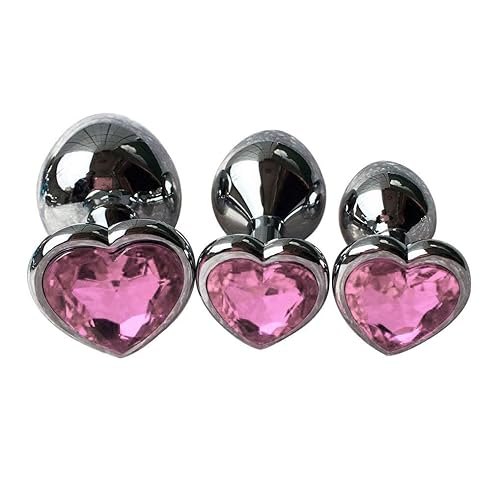 3Pcs Set Luxury Metal Butt Toys Heart Shaped Anal Trainer Jewel Butt Plug Kit S&M Adult Gay Anal Plugs Woman Men Sex Gifts Things for Beginners Couples Large/Medium/Small,Pink - Pink