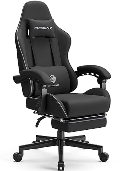 Dowinx Gaming Chair Fabric with Pocket Spring Cushion, Massage Game Chair Cloth with Headrest, Ergonomic Computer Chair with Footrest 290LBS, Black