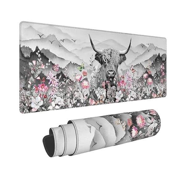 Highland Cow Mouse Pad Extended Large Gaming Mouse Pad XL Oversized Desk Pad, 31.5 X 11.8 Inch - Highland Cow - 11.8 x 31.5 in