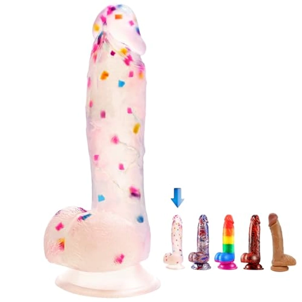 7.6 Inch Colorful Realistic Dildos, Human Safety Material,Medical Silicone, with Powerful Suction Cups, Suitable for Women/Men/Gay, Adult Toys for Women or Beginer (Colorful)