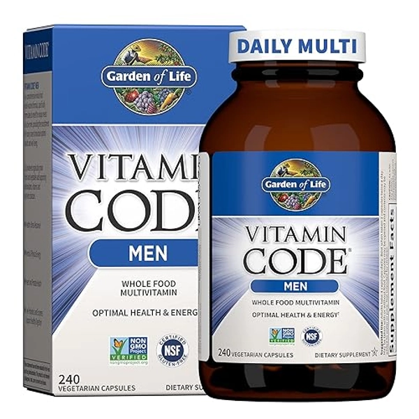 Garden of Life Vitamin Code Whole Food Multivitamin for Men - 240 Capsules, Vitamins for Men, Fruit Veggie Blend and Probiotics for Energy, Heart, Prostate Health, Vegetarian Men's Multivitamins