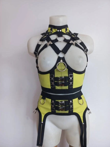 Faux Leather Harness Underbust Corset and Garter Belt - Etsy