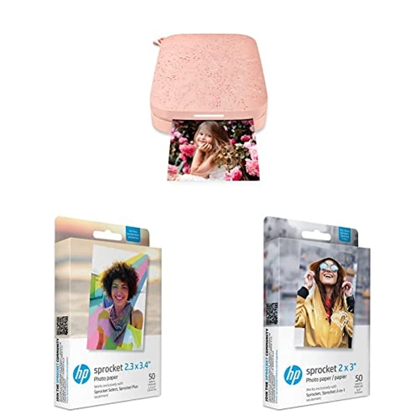 HP Sprocket 2x3 Portable Photo Printer Bundle with Premium Zink Sticky Back Photo Paper