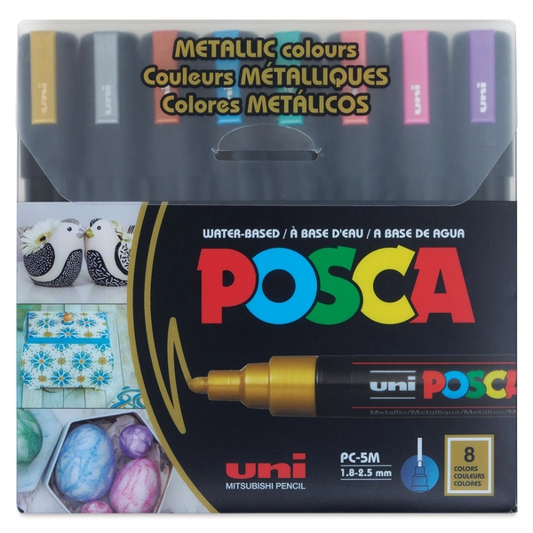 Posca Paint Markers - Set of 8, Metallic Colors, Medium Tip, 2.5 mm