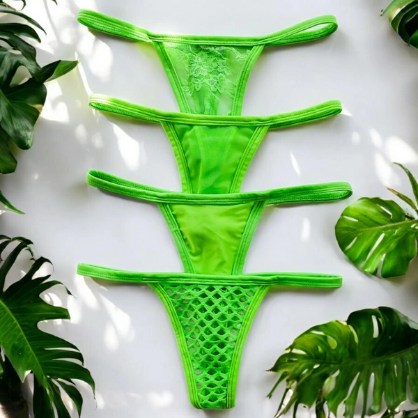 Neon Green thongs for women uv blacklight underwear g-strings bikinis fluorescent gift for her