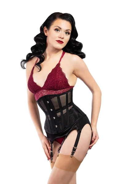 Black, mesh, sheer corset, underbust, corset belt, fetish, gothic, cosplay, body shaper, lingerie
