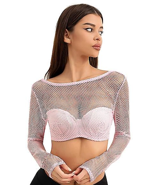Pink Fishnet Long Sleeve Bra Cop Top