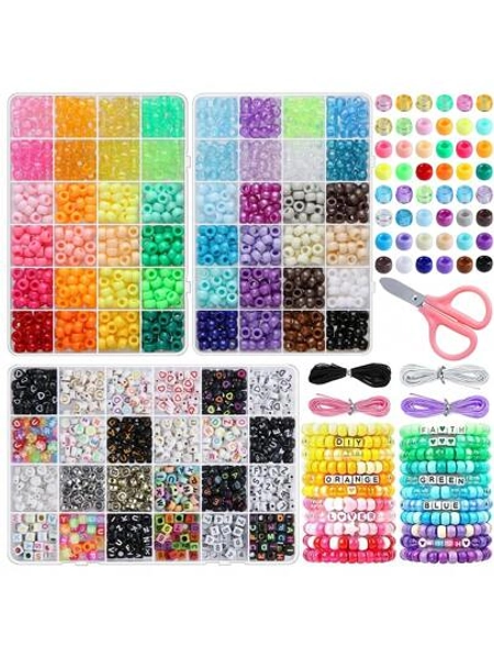 1860 Pieces, 48 Color Pony Rainbow Kandy Beads, Plastic Beads And Letter Beads Bracelet Making Kit, Letter Bead Bracelet Jewelry Making With Elastic Thread For Beginners Suitable For Wiring And Scissors