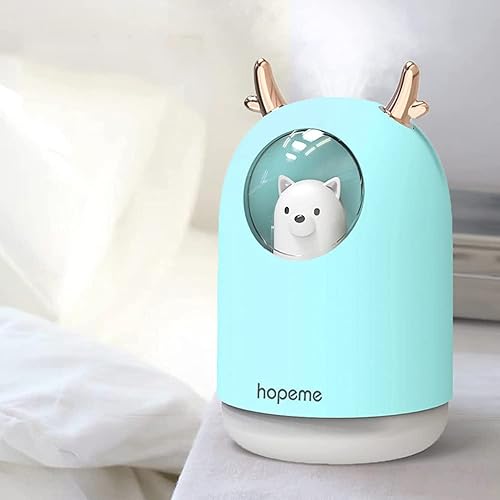 HOPEME Cool Mist USB Humidifier with Adjustable Mist Mode, 300ml Water Tank Lasts Up to 10 Hours, 7 Color LED Lights Changing, Waterless Auto Shut-off for Bedroom, Home, Office (Light Blue) - Light Blue