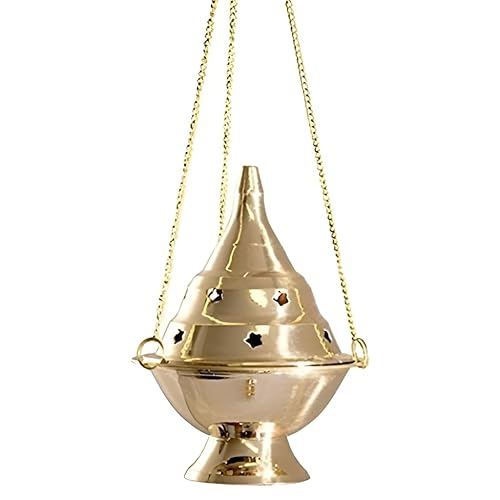 Accessories - Brass Burners Hanging Censer/Charcoal Incense Burner, 4.5" H - Gold
