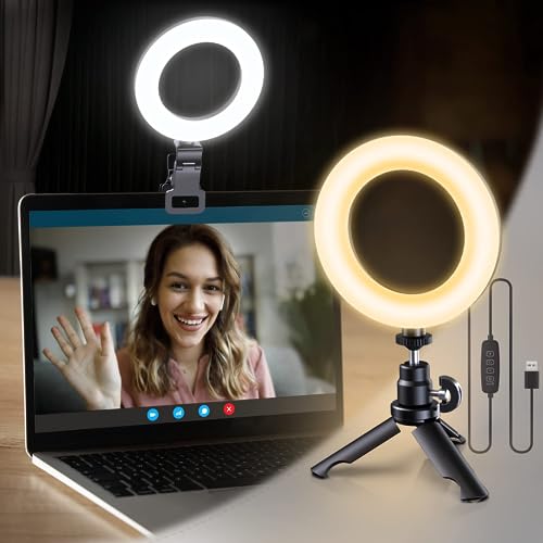 Ring Light for Laptop/Phone, Video Conference Light Computer Ring Light, 5'' Selfie Ring Light with Tripod Stand & Clip, Webcam Light for Zoom Meetings/Video Calls/Makeup - 5'' - Black