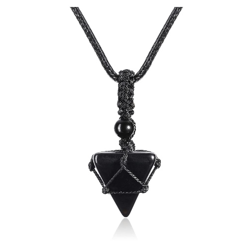 JOVIVI Black Obsidian Pyramid Crystal Pendant Necklace, Natural Gemstone Jewellery Gifts