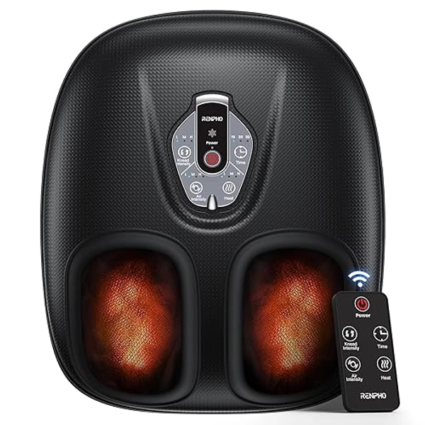 RENPHO Foot Massager Machine with Heat [2025 Upgraded], FSA HSA Eligible Foot Massager, Christmas Gifts for Women Mom Men Dad, 3 Heat Levels, Wireless Control Shiatsu Foot Massager, True Foot Massage