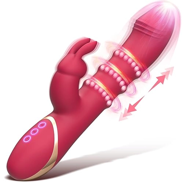 Rabbit Vibrator Adult Sex Toys - Thrusting Dildo Womens Vibrators with 3 Steel Rings Adult Toys Sex Machine with Strong Thrusting and Vibrating Modes Anal Toys Sex Toys for Women G Spot Stimulation