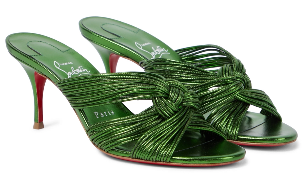 Christian Louboutin Multitaski 70 Green Strap Backless Mule Kitten Heel Pump 39