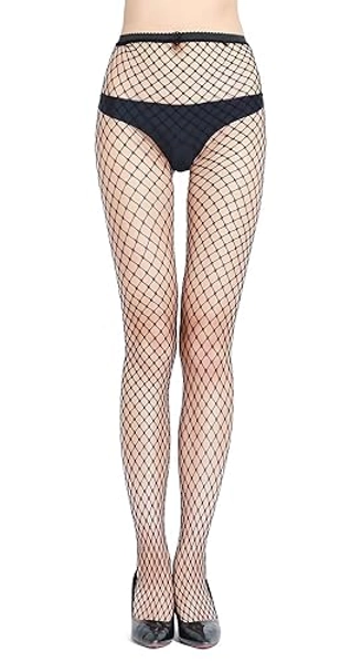 PERAMBRY Women's Pantyhose Fishnet Stockings High Stockings High Waist Suspenders Black
