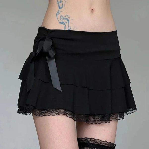 Goth Theme Lace Trim Mini Skirt