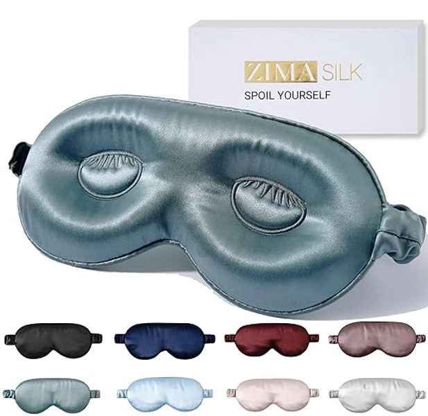 ZIMASILK Adjustable 22 Momme 100% Mulberry Silk Sleep Mask, 3D Contoured Cup Eye Mask for Sleeping, Super Soft Breathable Blindfold, Perfect Blocks Light for Sleeping. (Blue Haze)
