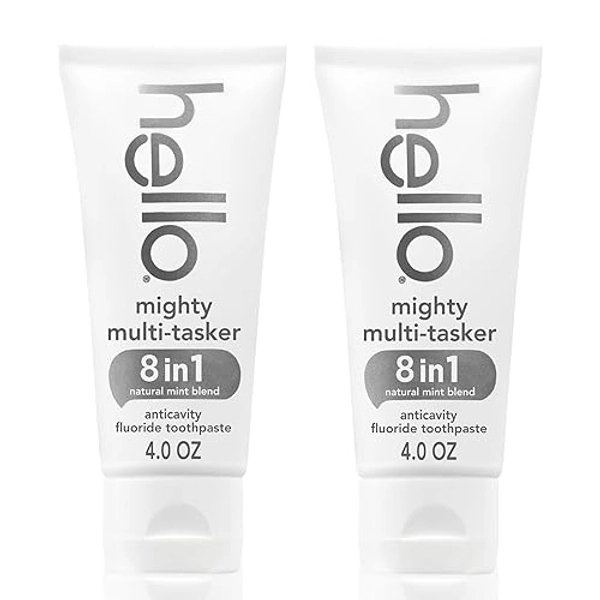 hello Mighty Multitasker Fluoride Toothpaste, 8-in-1 Toothpaste with Minty Flavor, Anticavity, Antigingivitis, Antisensitivity, Strengthens Enamel and Whitens, 2 Pack, 4.0 Oz Tubes