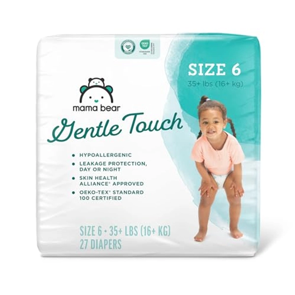 Amazon Brand - Mama Bear Gentle Touch Diapers, Hypoallergenic, Size 6, 27 Count, White