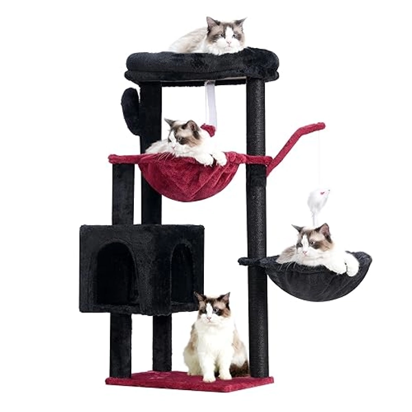 Heybly Cat Tree, 39.4 Inches Tower Condo with Scratching Post, Halloween Cat Tower for Indoor Cats, Fully Wrapped Sisal Pole, Soft Platform, 2 Baskets and Dangling Toy, Black and Red HCT006SBR