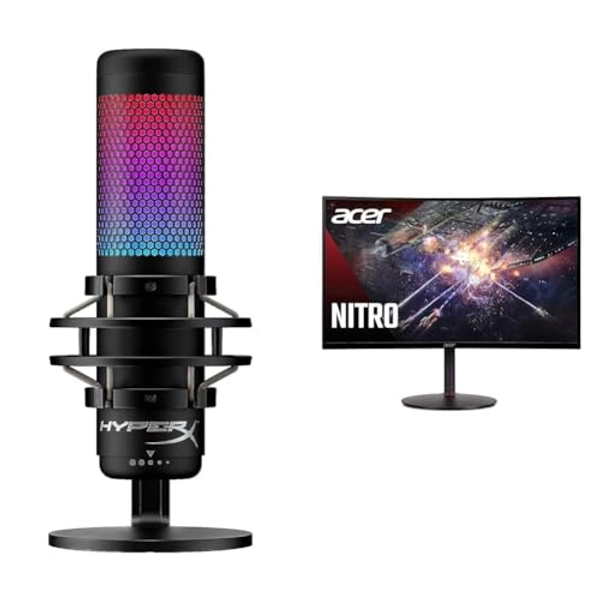 HyperX QuadCast S RGB USB Microphone and Acer 27" 240Hz 1ms Curved Gaming Monitor Bundle