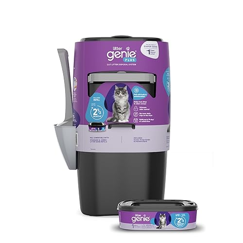Litter Genie Plus Pail (Black) | Cat Litter Box Waste Disposal System for Odor Control | Includes 1 Square Refill Bag - Litter Genie Plus Pail - Black - Black