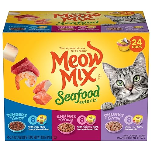 Meow Mix Seafood Selects Wet Cat Food Variety Pack, 2.75 Ounce Cups (Pack of 24) - Variety Pack: Seafood Selects - 2.75 Ounce (Pack of 24)