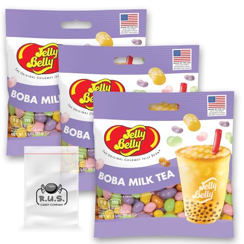 Jelly Belly Boba Milk Tea Jelly Beans- 3 Pack - 3.5 oz each, Beverage Jelly Beans Bundle, - Savor the Sweetness of Boba Bliss! Perfect Candy Mix for Tea Enthusiasts and Flavorful Snacking- bundle comes with 1 R.U.S. Candy Company pocket size travel bag (Boba Milk Tea) - Boba Milk Tea