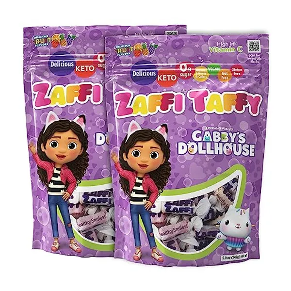 Zollipops Candy Clean Teeth Keto Sugar Free Taffy Gabby's Dollhouse, Assorted Flavors, 10 Oz (Pack of 2) - Kid-Friendly Dental-Friendly Treats
