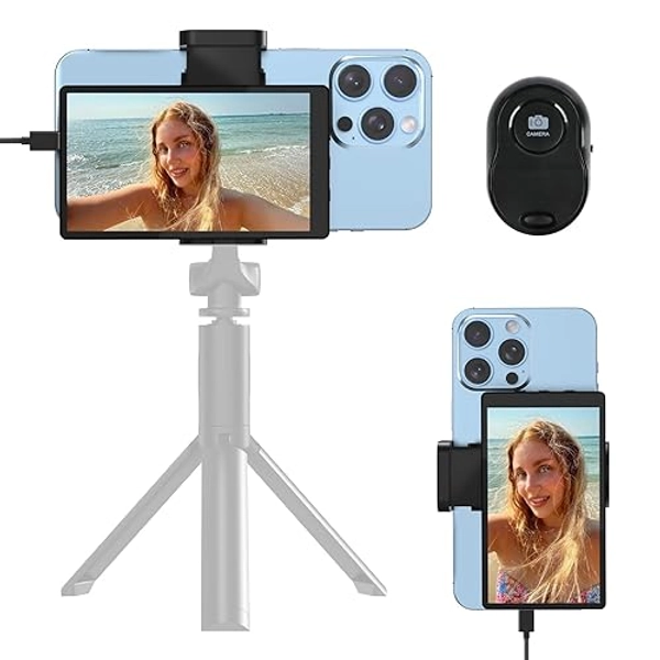 APEKX 5" Phone Vlog Selfie Monitor Screen, Enhanced Phone Vlog Screen for Live Streaming, Compact Selfie Screen Monitor Compatible with iPhone Android for Vlogging and TikTok Content Creation (Black)