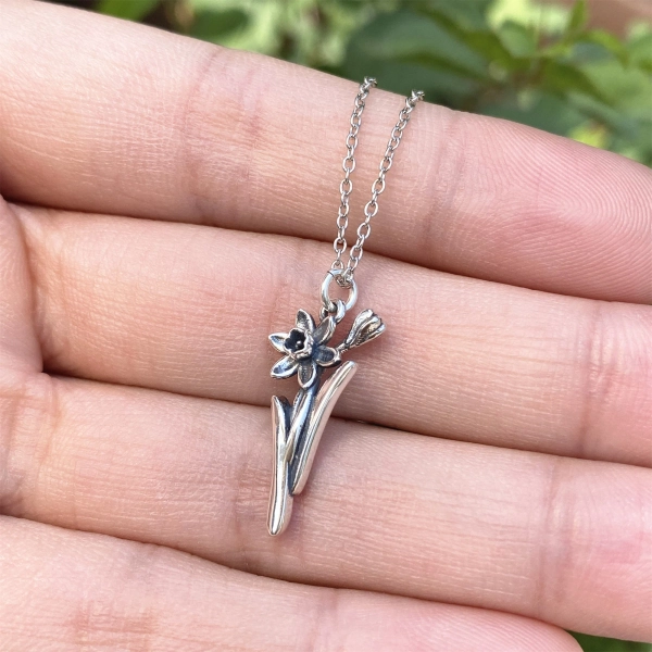 925 silver daffodils flower necklace