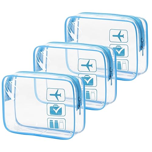 MODENGKONGJIAN TSA Approved Toiletry Bag, 3 Pcs Clear Toiletries Bags Quart Size Travel Makeup Cosmetic Bag for Women Men, Carry on Airport Airline Compliant Bag (Blue) - Blue