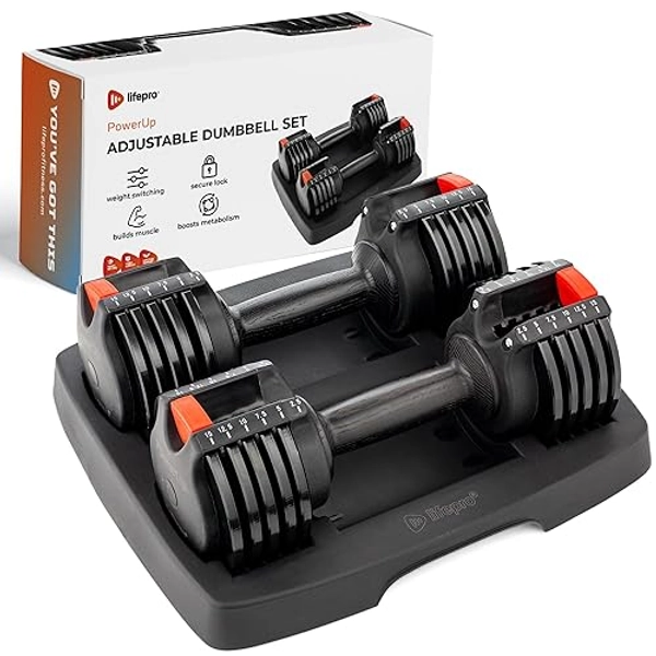 Lifepro Adjustable Dumbbell Set - Hand Weights for Women and Men - Dumbbell with Adjustable Weights, 5lb, 10lb, 15lb, 20lb, 25lb
