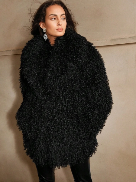 Anewsta Giacca corta vintage in pelliccia finta, autunno/inverno