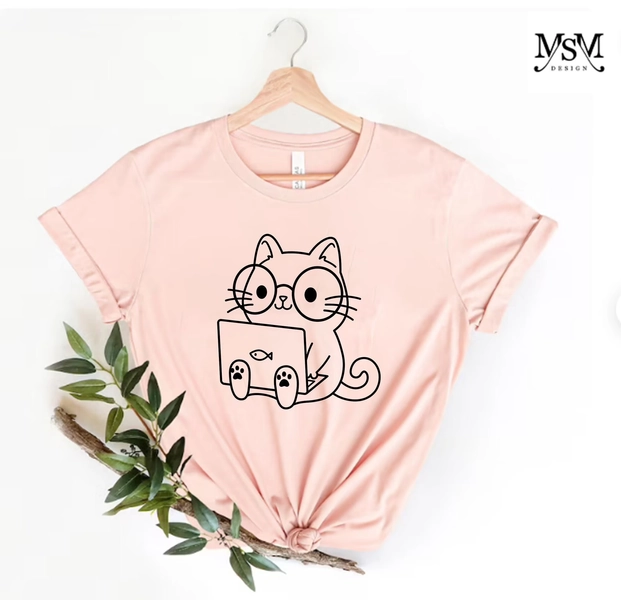 Nerd Cat Shirt, Funny Cat Shirts, Funny Cat Shirt, Cat Lover Gift for Women, Gifts for Cat Lovers, Cute Cat Shirt for Woman, Pretty Tee.