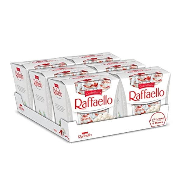 Raffaello, 15 Count, 6 Pack, Premium White Almond, Cream and Coconut, Valentine's Chocolate, 5.3 oz Each