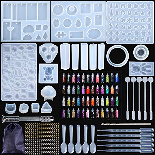 MUOIVG 284 Stück Resin Gießharz Silikonform,Schmuck Selber Machen Set, Harz gießen set,Gießform Silikonform Kit,über 90 verschiedenen Muster, inkl DIY Werkzeug Zubehör
