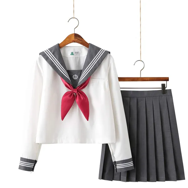 Hongfago Japanese JK Uniform School Girls Outfit Anime Cosplay Sailor Moon Costume with Long Sleeves and Skirt and Bowknot Tie Fancy Dress Suit Halloween Costumes for Women Girls (XXL)
