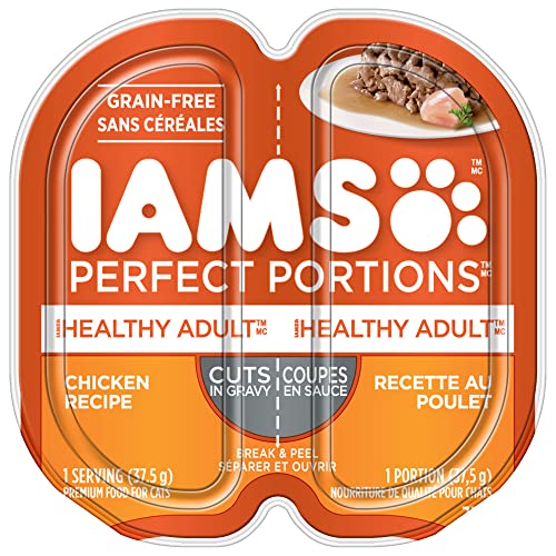 IAMS Perfect Portions Healthy Wet Cat Food Adult Grain Free Cuts in Gravy - Chicken Flavour, 75g Tray (24 Pack) - Cat Food