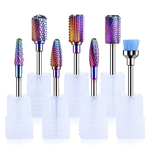 MelodySusie Nail Drill Bits Set, 7Pcs Tungsten Carbide Nail Bits for Acrylic Gel Nails Polishing Removing, 3/32 inch Bits for Nail Drill Dremel Machine Efile, Manicure Pedicure Nail Salon, Colorful - 7 Piece Set - Rainbow