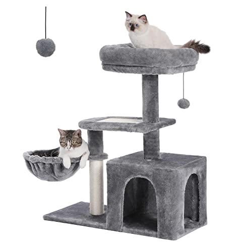 PAWZ Road Cat Tree, Cat Tower for Indoor Cats with Large Cat Condo, Deep Hammock and Natural Sisal Cat Scratching Post for Kittens, Grey - 31.5'' Classic - Grey