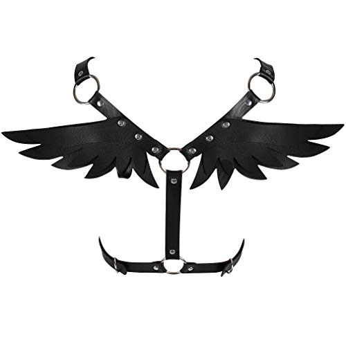 Womens Leather Harness Body Cage Bra Chest Strap Wing Roleplay Costume Punk Gothic Adjustable Belt - Black