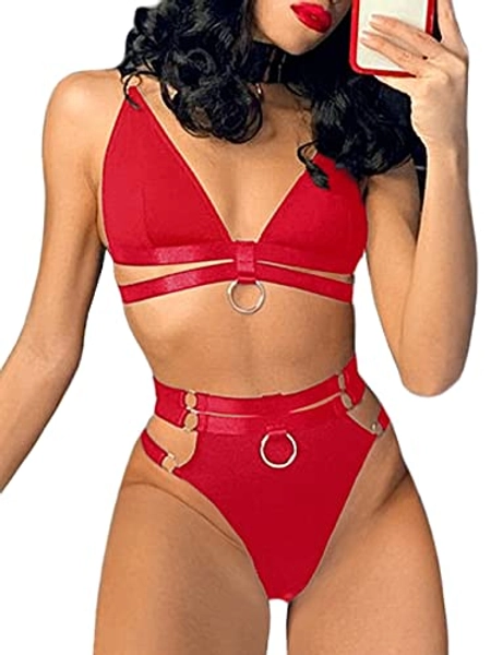 Kaei&Shi Strappy Opaque Nylon, Bralette, High Waisted Thong, 2 Pieces Lingerie