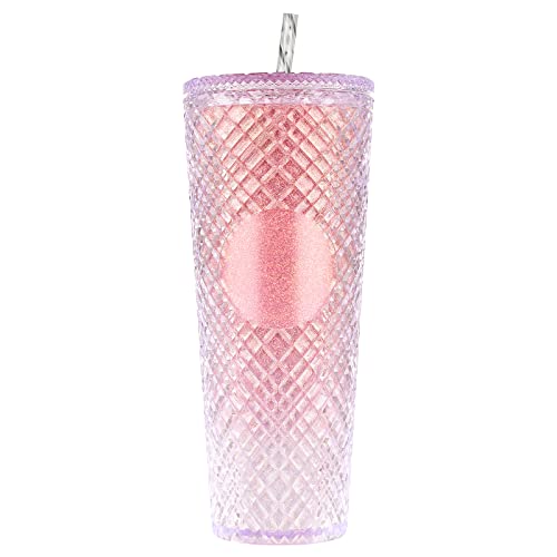 Tumbler with Lid, Iced Coffee Cup Travel Mug Reusable Plastic Cups,Double Walled Insulated Tumblers With Leak Proof Lids,BPA Free,24Oz Glitter Pink - Pink